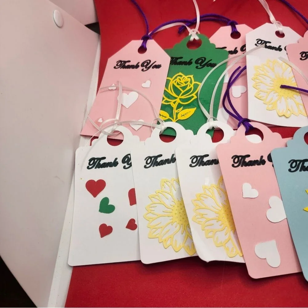Hand Crafted  Floral  Colorful Gift Tags Thank You Cards Set of 12